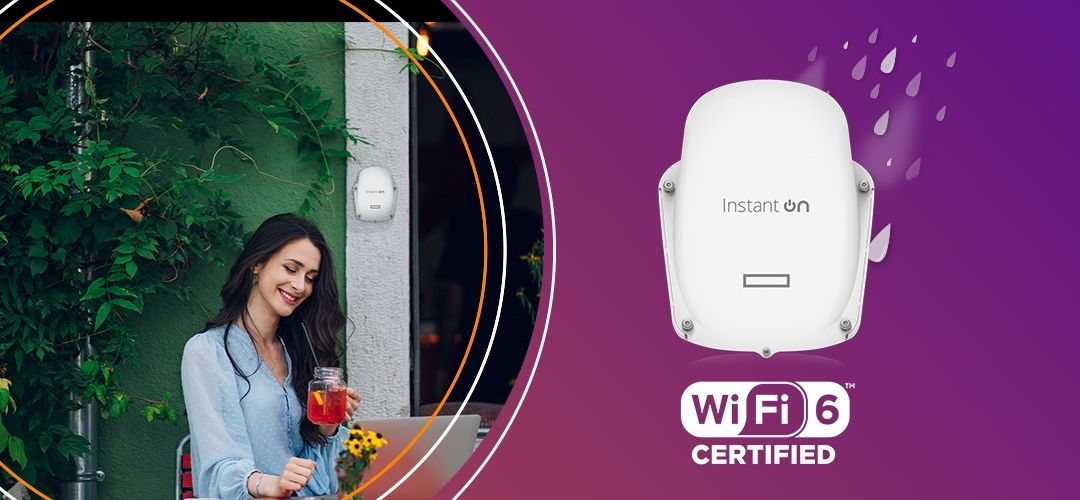 Koneksi tetap lancar walaupun diluar ruangan di kondisi cuaca apapun dengan Aruba InstantOn AP27